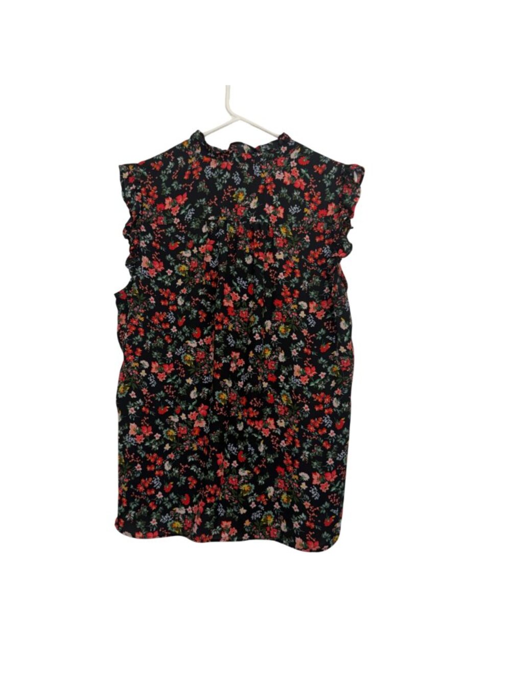 LOFT Floral Women L Sleeveless Ruffled Shoulders Lightweight Vibrant Multi-Color - Picture 9 of 9